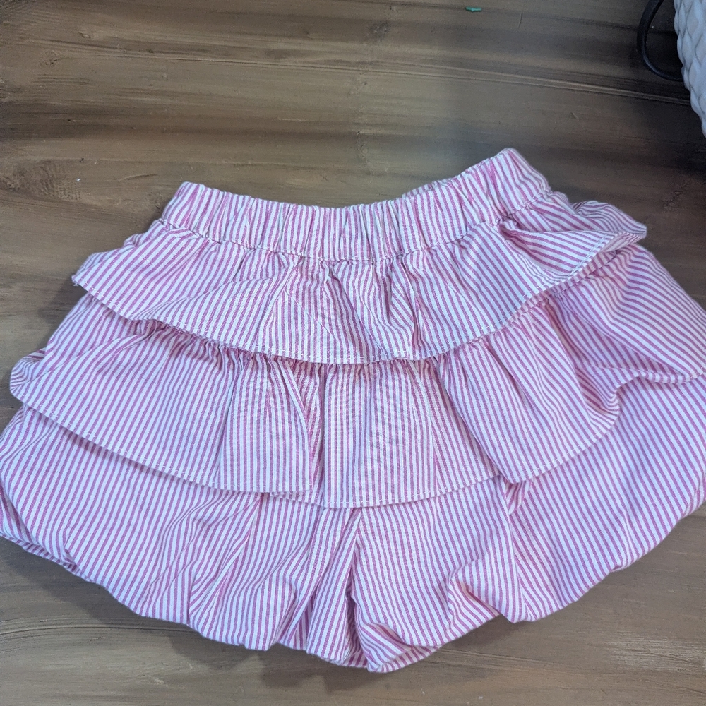 Pink Striped Hannah Kate Ruffled Shorts Size 5 Euc